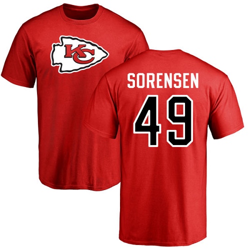 Men Kansas City Chiefs #49 Sorensen Daniel Red Name and Number Logo NFL T Shirt->nfl t-shirts->Sports Accessory
